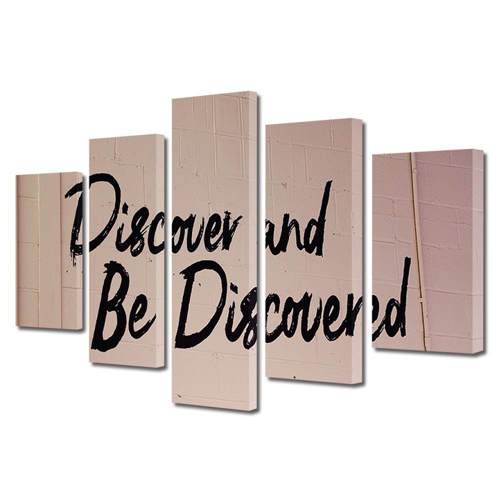 Set Tablouri Multicanvas 5 piese, Art Star, Discover and be discovered, Mesaje, Panza pe cadru de lemn, Decoratiuni Moderne pentru Casa, 110 x 200 cm