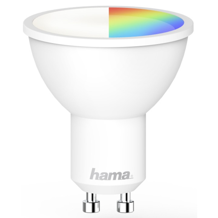 LED лампа RGBW смарт Hama, Wi-Fi, GU10, 5.5W, 400 lm, Бяла и цветна светлина, Енергиен клас F