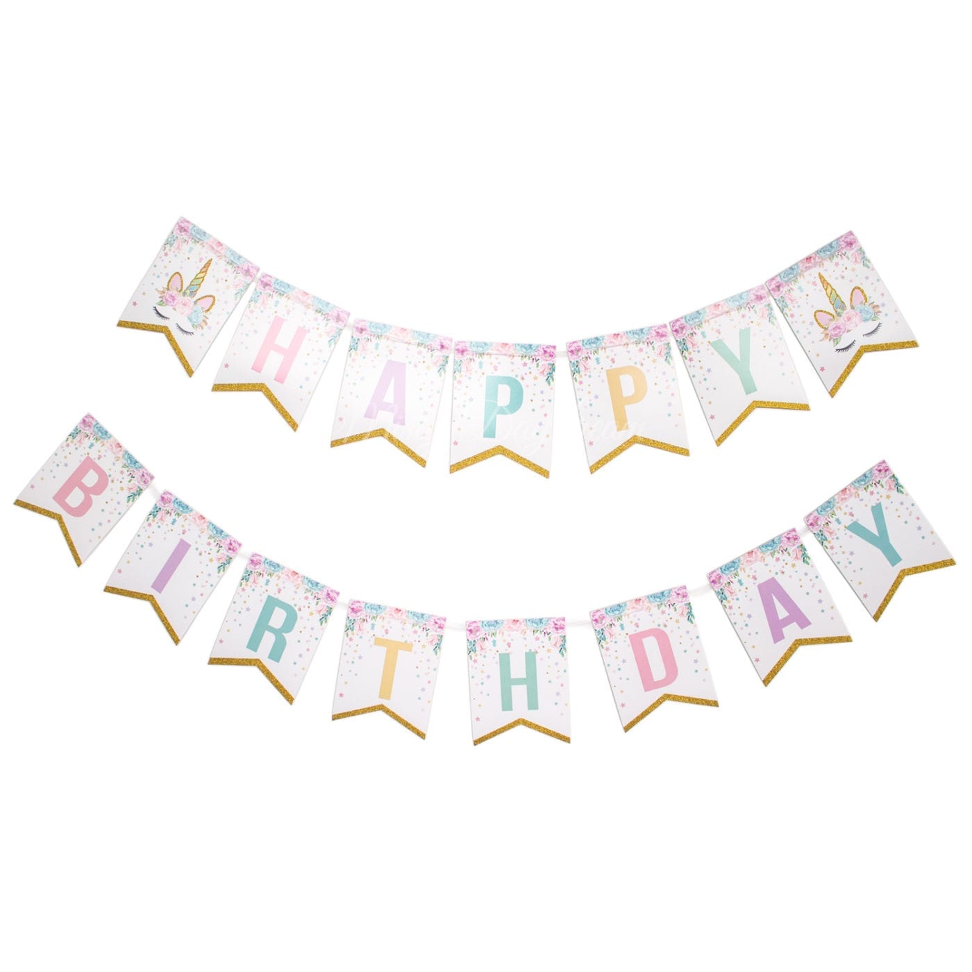 Banner Happy Birthday cu ghirlanda inclusa, 16 piese, 17 x 12 cm, Multicolor, JMB-BBL2891