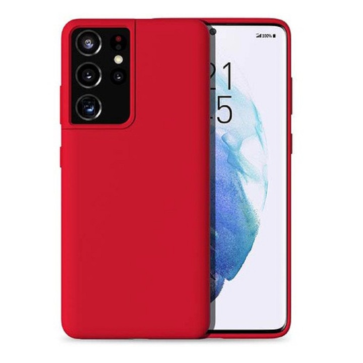 MATA ултратънък силиконов капак с микрофибър от вътрешната страна, съвместим със Samsung Galaxy S21 Ultra / S21 Ultra 5G (червен)