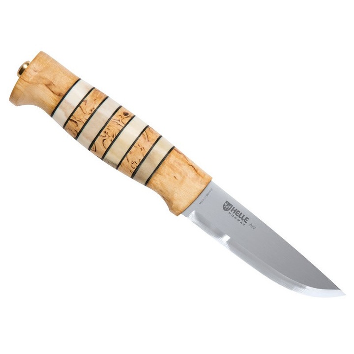 Cutit de vanatoare Helle Arv Lama Otel Laminat 3 Straturi Maner Mesteacan Piele Corn Teaca Piele Maro Fix Lama 87mm Total 191mm EDC Outdoor Bushcraft Survival Unic Manual Calitate Superioara Durabil Confortabil Prindere Sigura