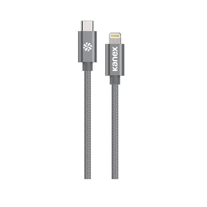 Cablu USB-C Lightning certificat (MFI) pentru dispozitive Apple cu port Lightning, Kanex Premium DuraBraid (200 cm) (gri)