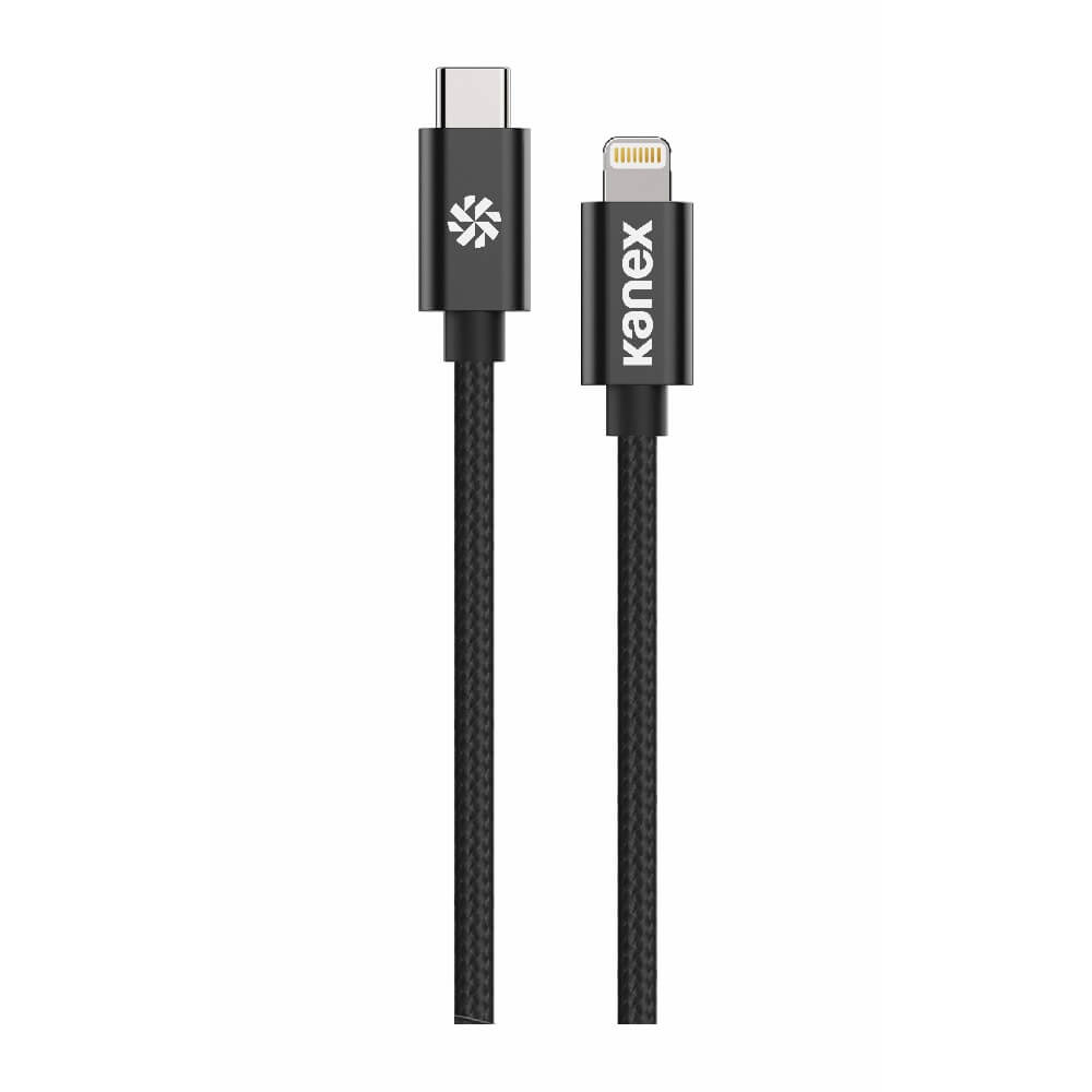 Cablu USB-C Lightning certificat (MFI) pentru dispozitive Apple cu port Lightning, Kanex Premium DuraBraid (120 cm) (negru)