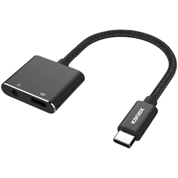 Adaptor USB-C pasiv la 3,5 mm. iesire audio si iesire USB-C, Kanex DuraBraid (negru) Adaptor USB-C pasiv la 3,5 mm. iesire audio si iesire USB-C, Kanex DuraBraid (negru)