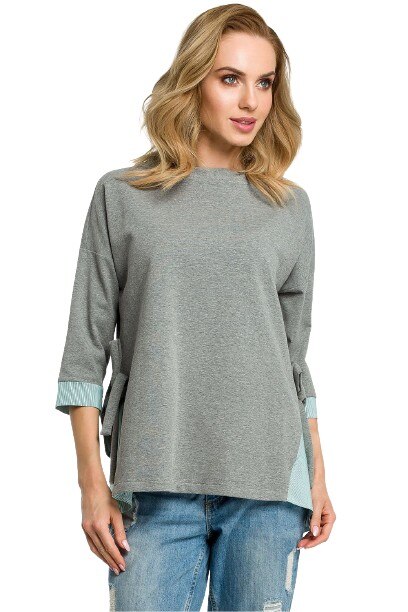 Bluza moe asimetrica maneca trei sferturi, Gri