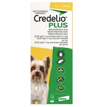 Deparazitare interna si externa, Elanco, Credelio Plus, o tableta masticabila, 1,4-2,8 kg Deparazitare interna si externa, Elanco, Credelio Plus, o tableta masticabila, 1,4-2,8 kg