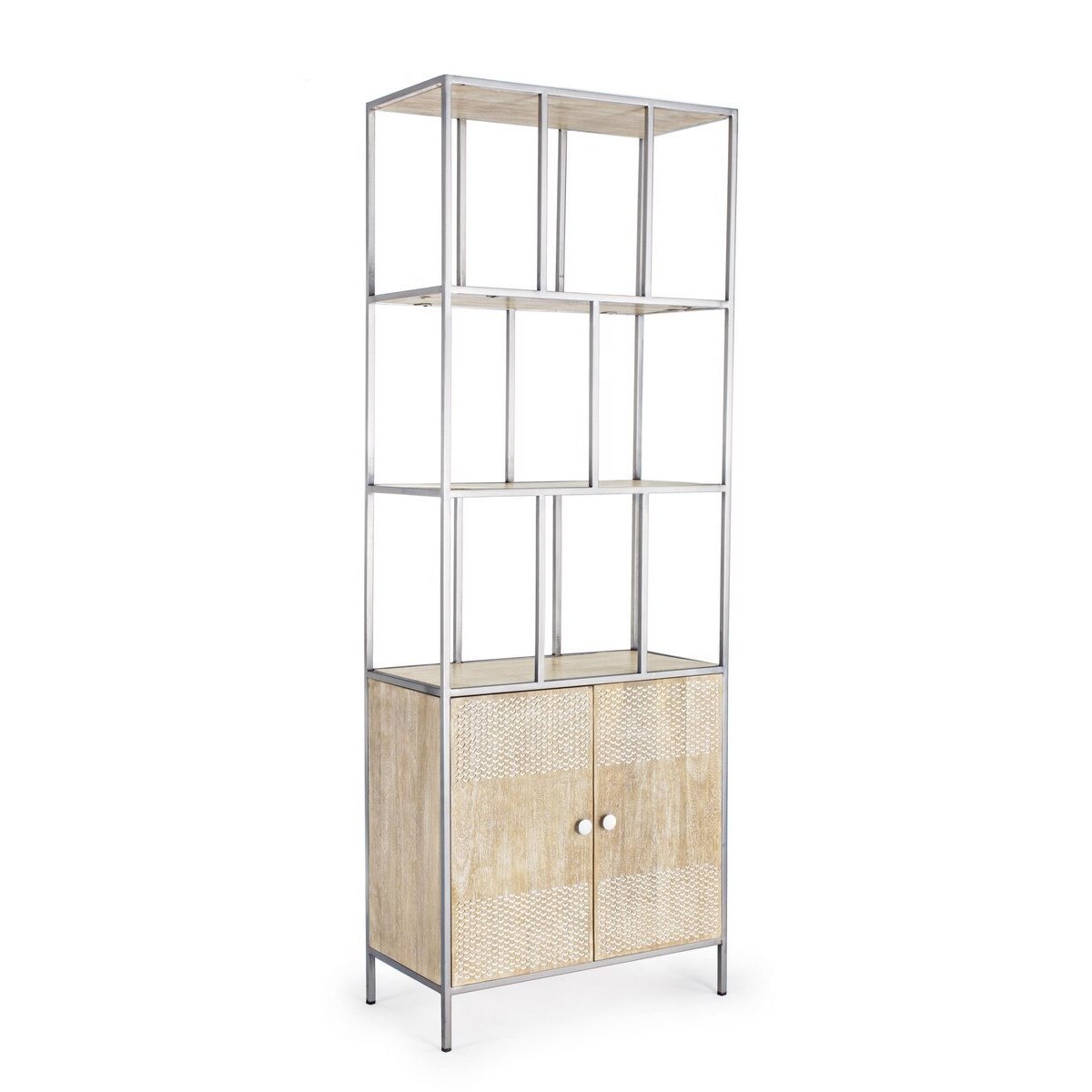 Biblioteca lemn natur si metal argintiu Adiva 70 cm x 35 cm x 190 h