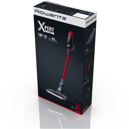 Aspirator vertical ROWENTA X-Pert 6.60 Animal Care RH6879WO, 37 W, 2 trepte de viteza, autonomie de 45 minute, iluminare LED, functie BOOST, baterie detasabila, baza de incarcare, rosu&gri