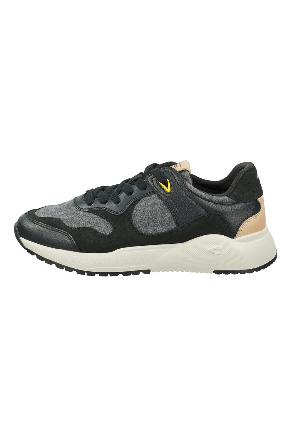 Camel Active, Pantofi sport low-cut cu insertii de piele, Gri inchis/Negru/Roz piersica