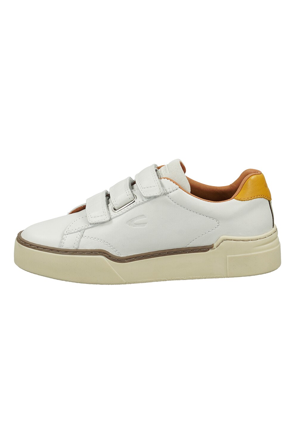 Camel Active, Pantofi sport de piele cu velcro, Alb prafuit, oranj pal