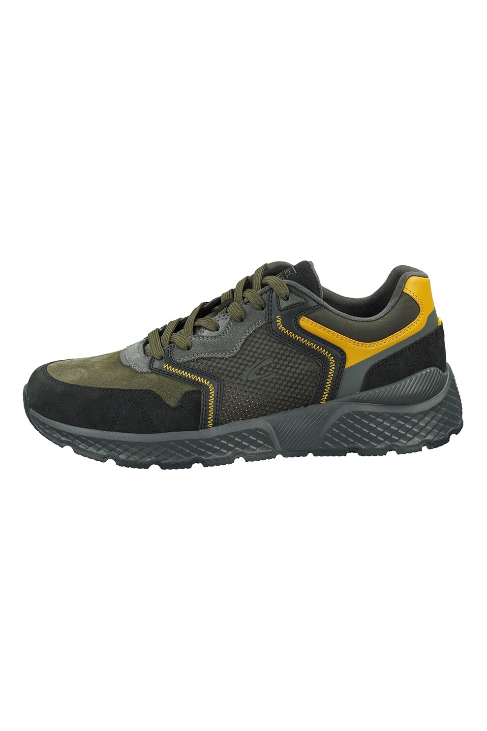 Camel Active, Pantofi sport colorblock de piele si piele intoarsa, Negru/Verde forrest/Galben sofran