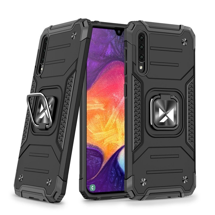 Mobiltelefon tok, Wozinsky gyűrűs páncél, kompatibilis Samsung Galaxy A30s / A50, fekete