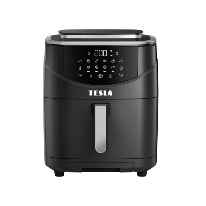 Friteuza cu abur si aer cald TESLA AirCook & Steam QS500, 2500W, cos 7 L, 8 programe automate, negru