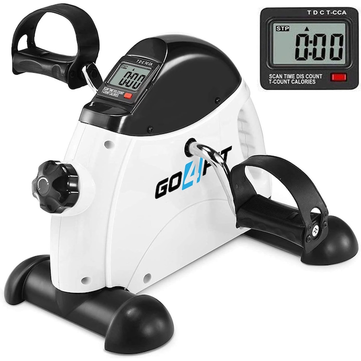 Mini Bicicleta Fitness GO4FIT®, Recuperare Maini si Picioare, Reglabila, Greutate 3.8 kg, Ecran LCD, Timp, Distanta, Repetari, Odometru, Calorii, Viteza, Maner Transport