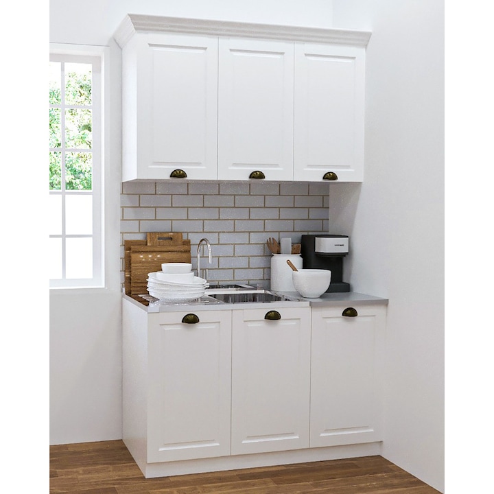 Set bucatarie cu soft-close si fronturi MDF, Badenmob, seria Square L120x60cm, Alb Rustic