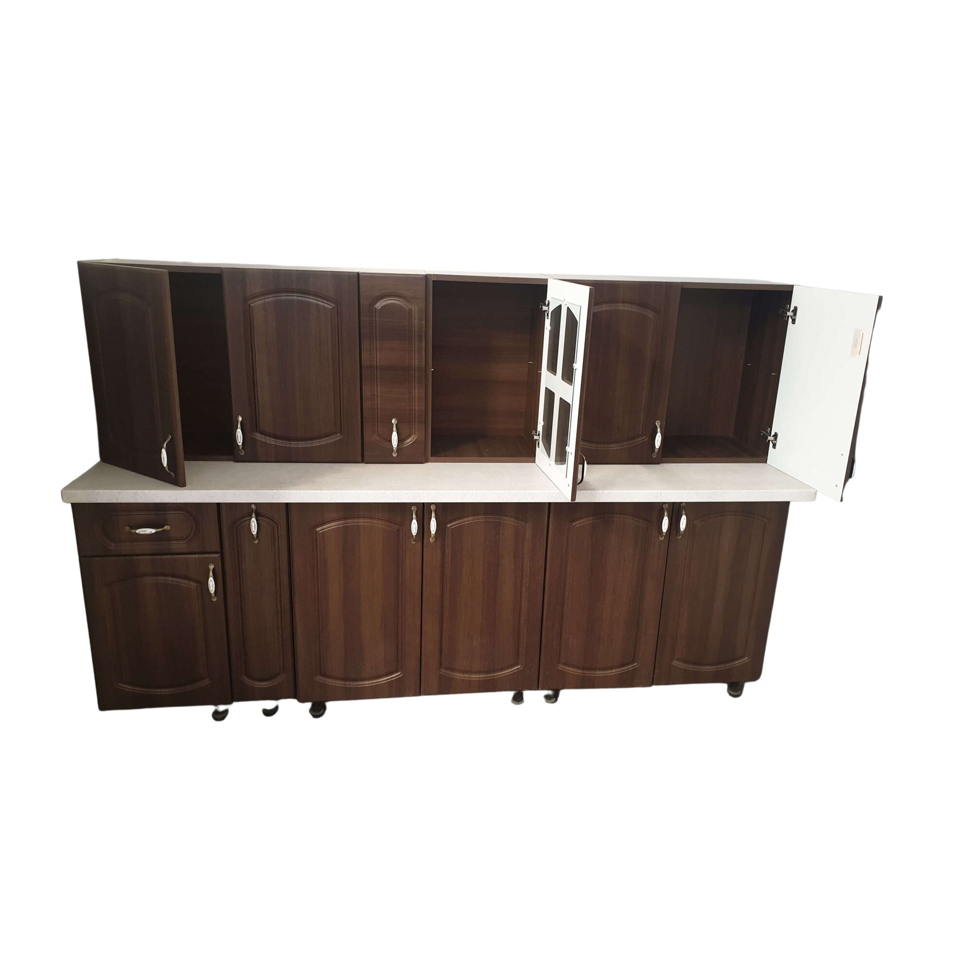 Set Mobila Bucatarie MDF infoliat 2.2 m, Carcasa Nuc, Front MDF ...