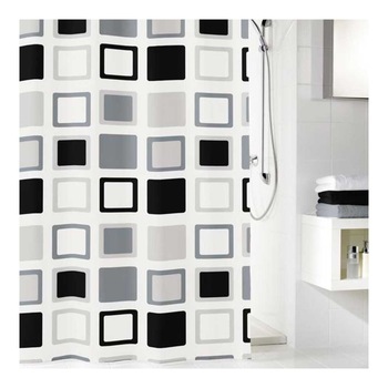 Perdea dus, model patratele, alb + negru, 180 x 200 cm Perdea dus, model patratele, alb + negru, 180 x 200 cm