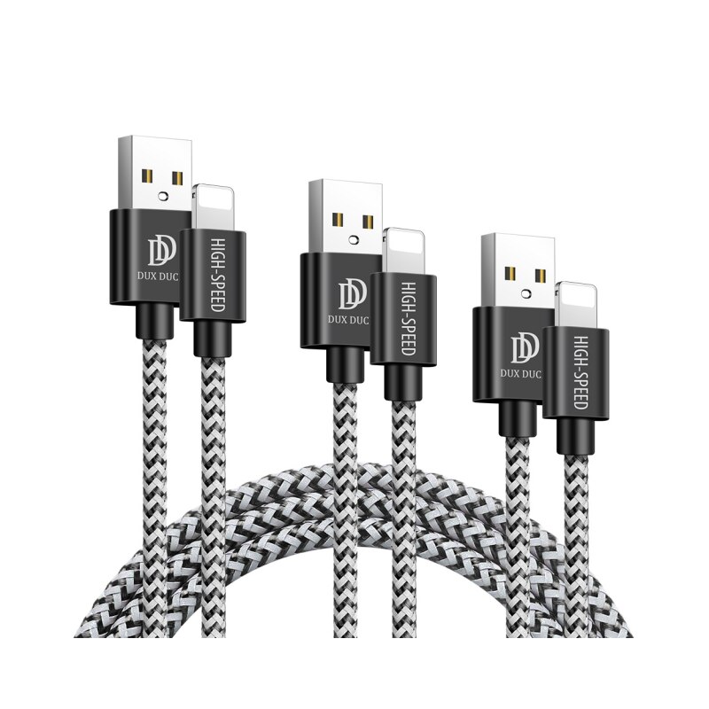 Set 5 Cabluri Duxducis K-one Cu Mufa Lightning 2 X 1m, 2 X 2m, 1 X 3m, 2a, Negru