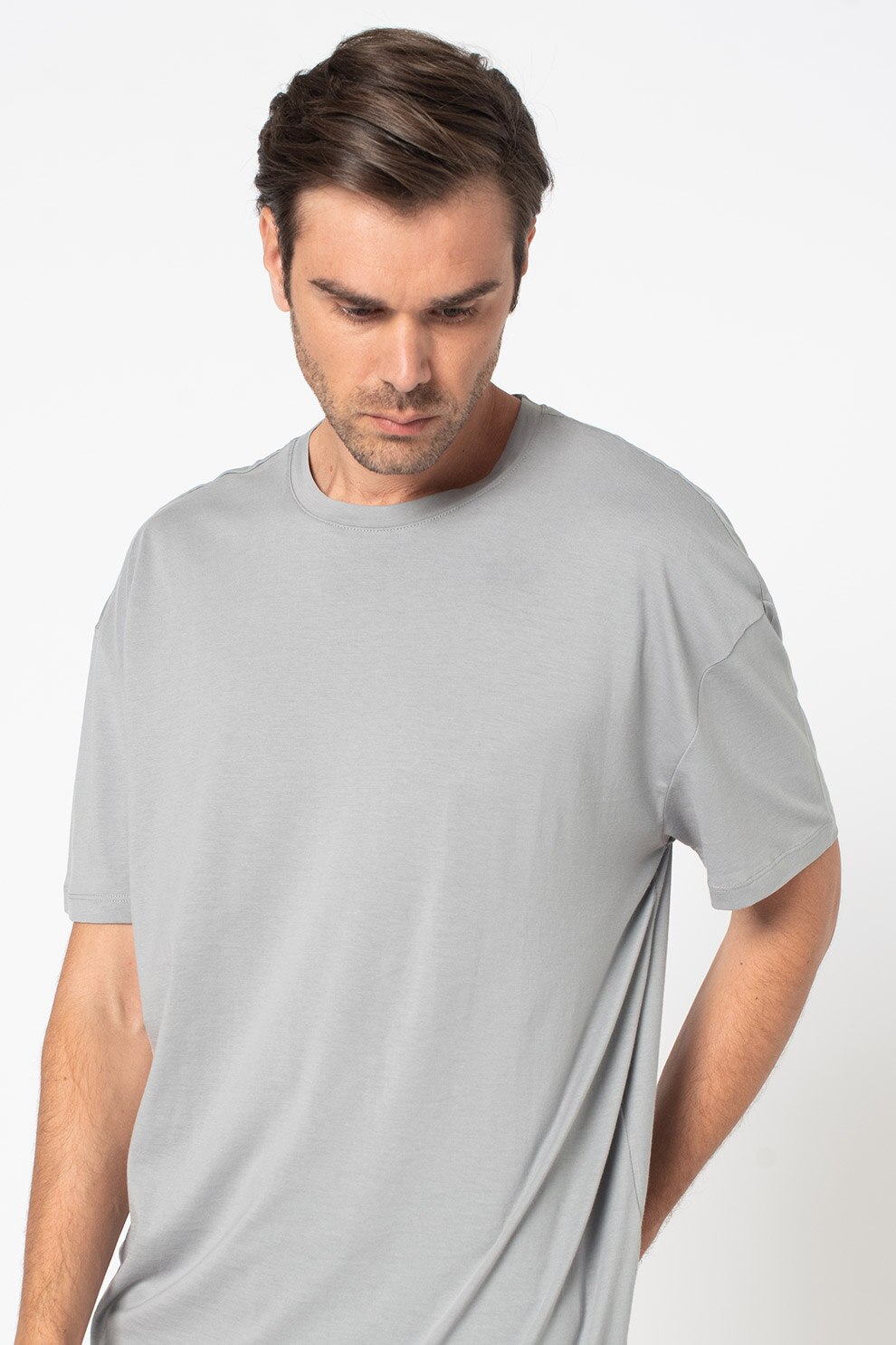 OVS, Tricou cu decolteu la baza gatului si maneci cazute, Grej, 2XL