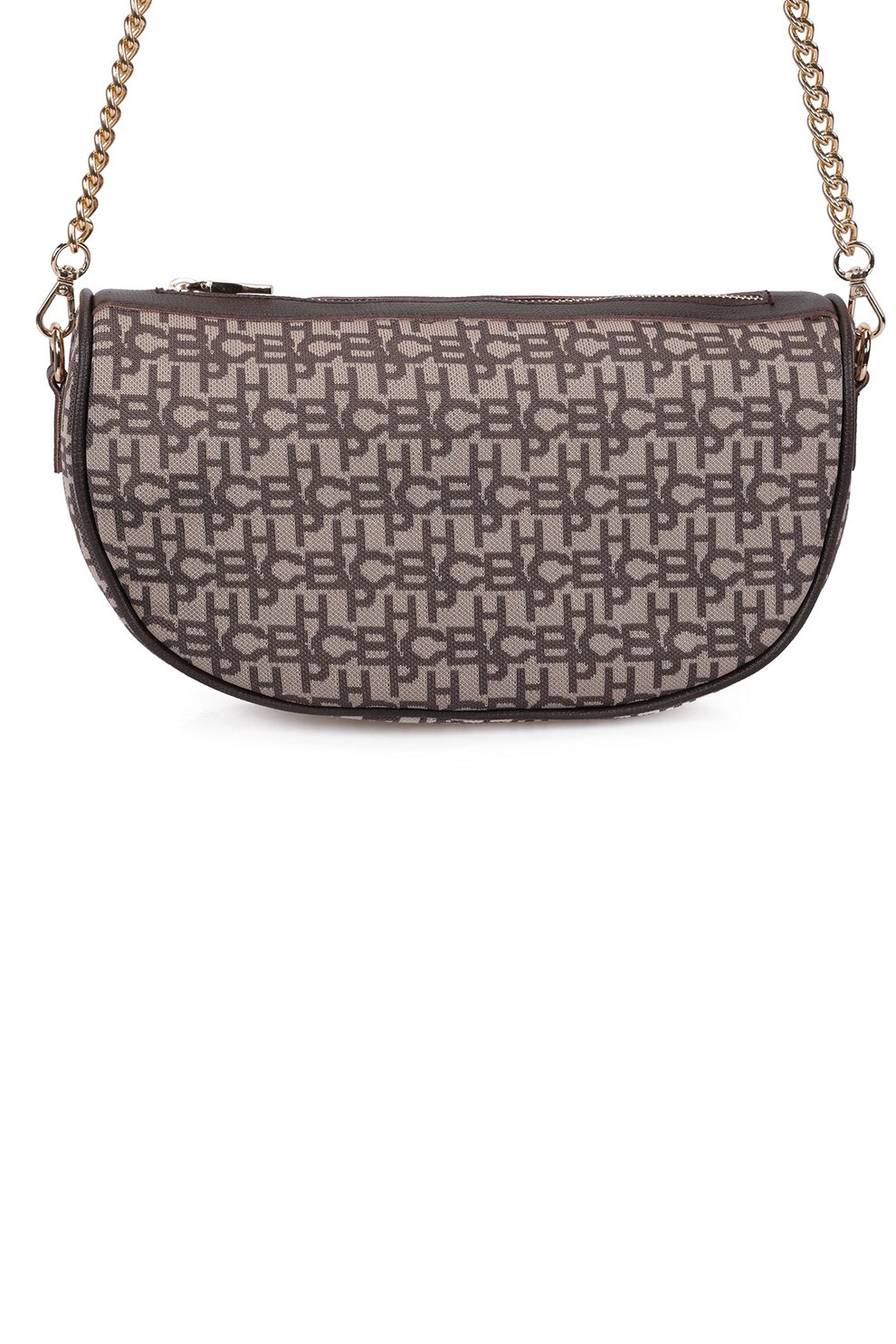 Beverly Hills Polo Club, Geanta de piele ecologica cu bareta de umar si model logo, Maro deschis/Auriu