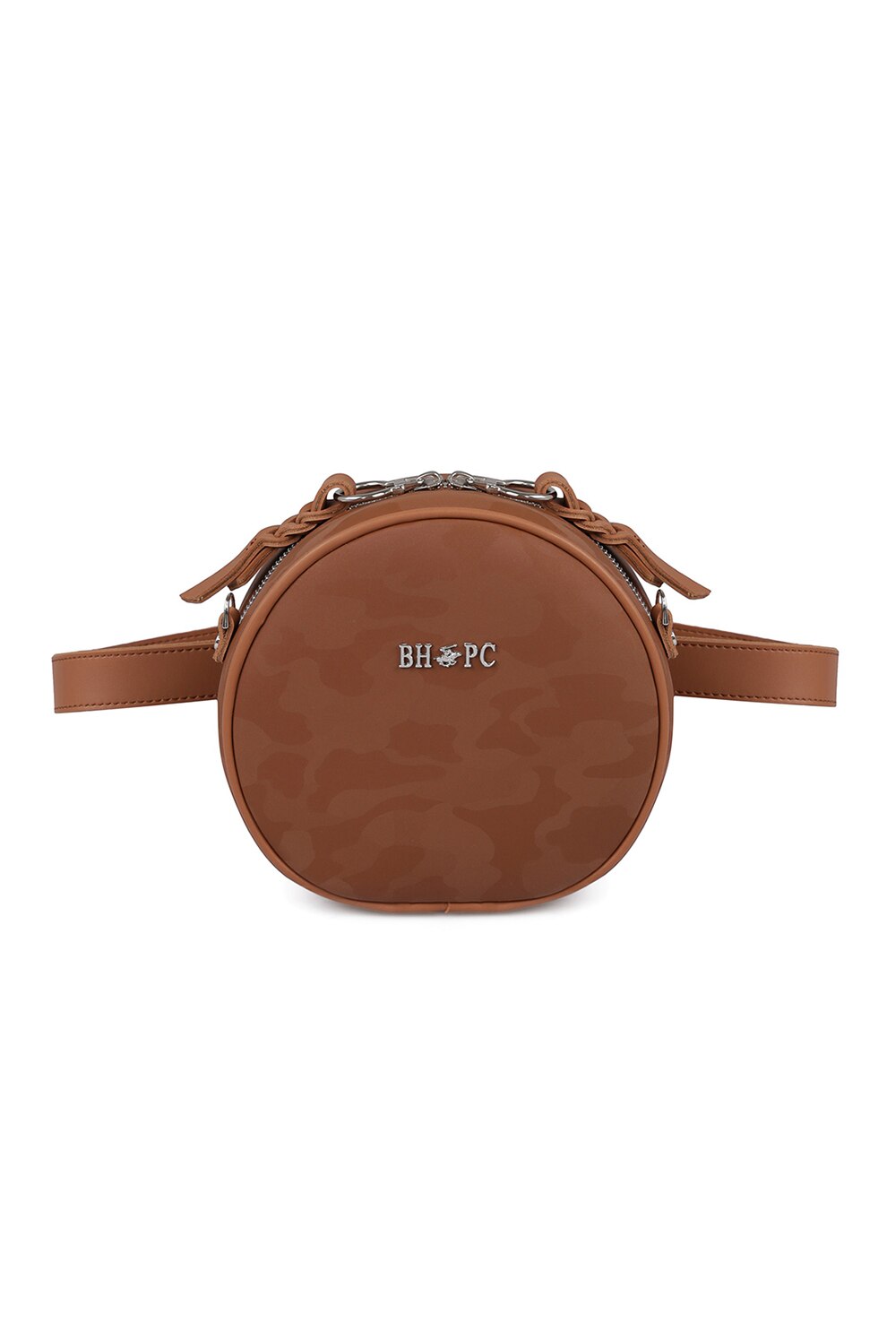 Beverly Hills Polo Club, Geanta de piele ecologica cu bareta de umar si logo, Maro/Argintiu