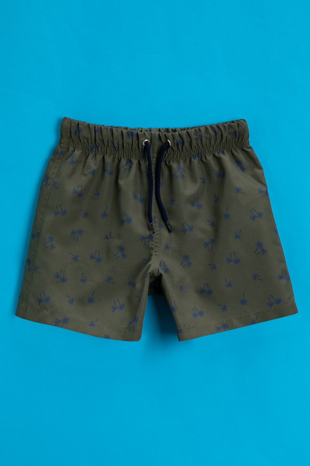 KOTON, Pantaloni scurti de baie cu imprimeu si snur, Verde militar/Bleumarin