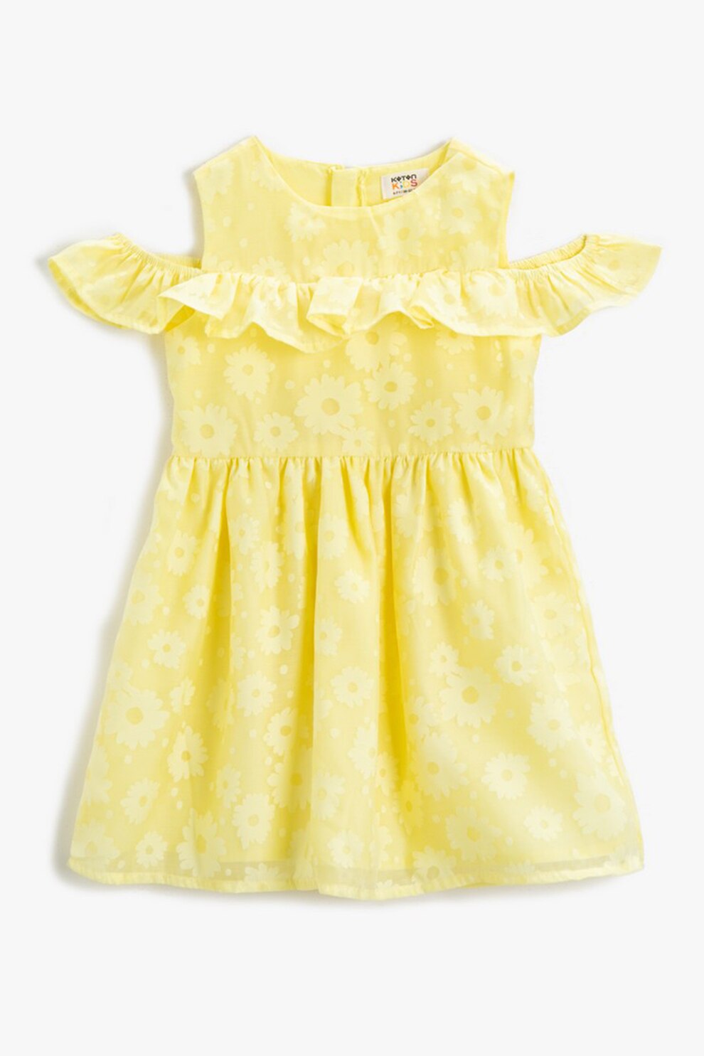 KOTON, Rochie cu model floral si volane, Galben
