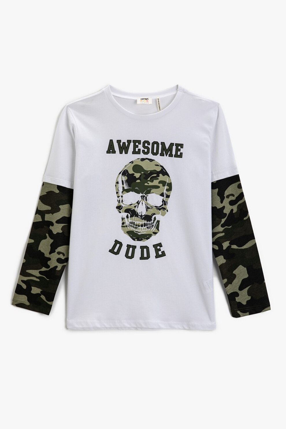 KOTON, Bluza cu decolteu la baza gatului si aspect 2 in 1, Alb/Negru/Verde militar