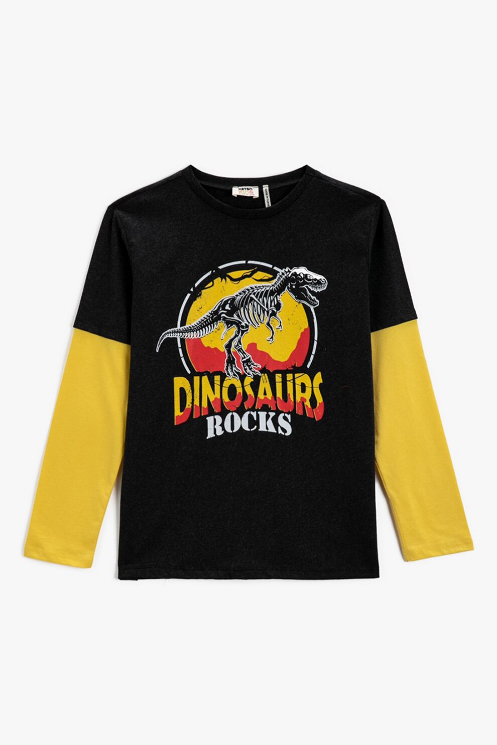 KOTON, Bluza cu decolteu la baza gatului si aspect 2 in 1, Negru/Galben