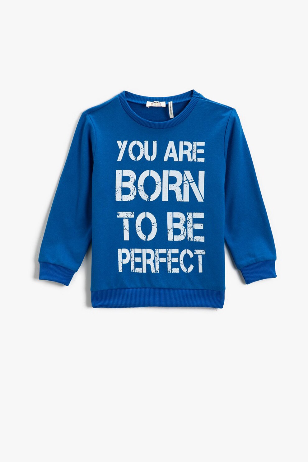 KOTON, Bluza sport de bumbac cu imprimeu text, Albastru/Alb