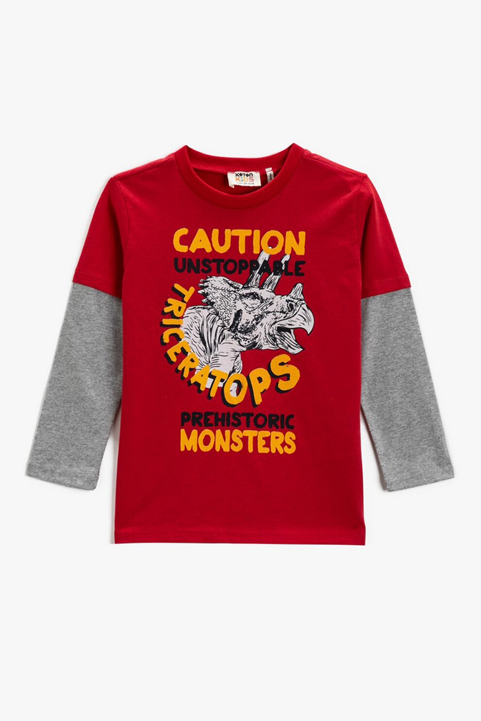 KOTON, Bluza de bumbac cu imprimeu grafic, Rosu/Gri inchis melange