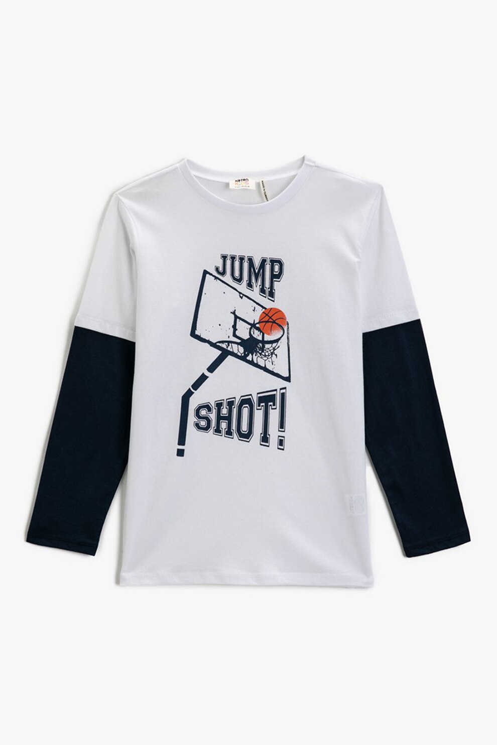 KOTON, Bluza de bumbac cu imprimeu grafic, Alb/Bleumarin inchis