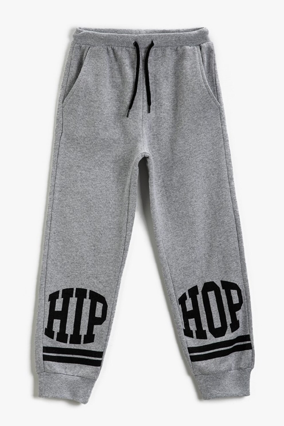 KOTON, Pantaloni sport cu imprimeu text, Gri melange/Negru