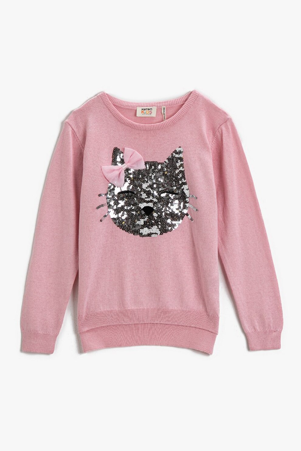 KOTON, Pulover tricotat fin cu paiete, Roz/Argintiu