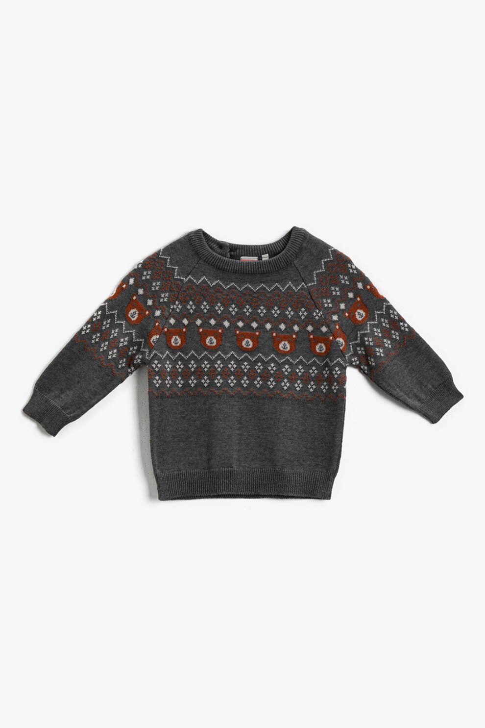 KOTON, Pulover cu model si maneci raglan, gri inchis melange, oranj, alb