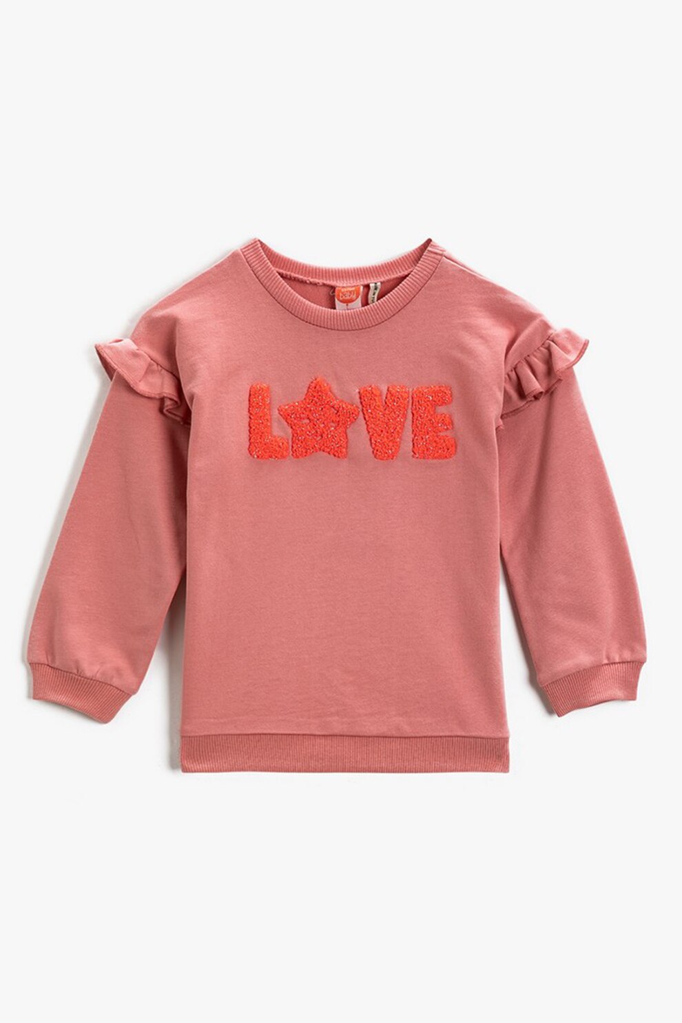 KOTON, Bluza cu decolteu la baza gatului si aplicatie text, roz prafuit, oranj mandarina