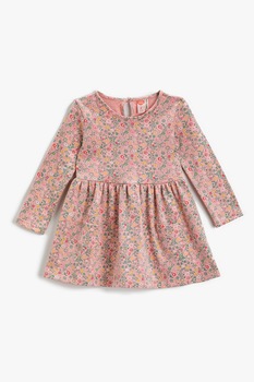 KOTON, Rochie evazata cu imprimeu floral, Roz/Verde, 74-80 CM KOTON, Rochie evazata cu imprimeu floral, Roz/Verde, 74-80 CM