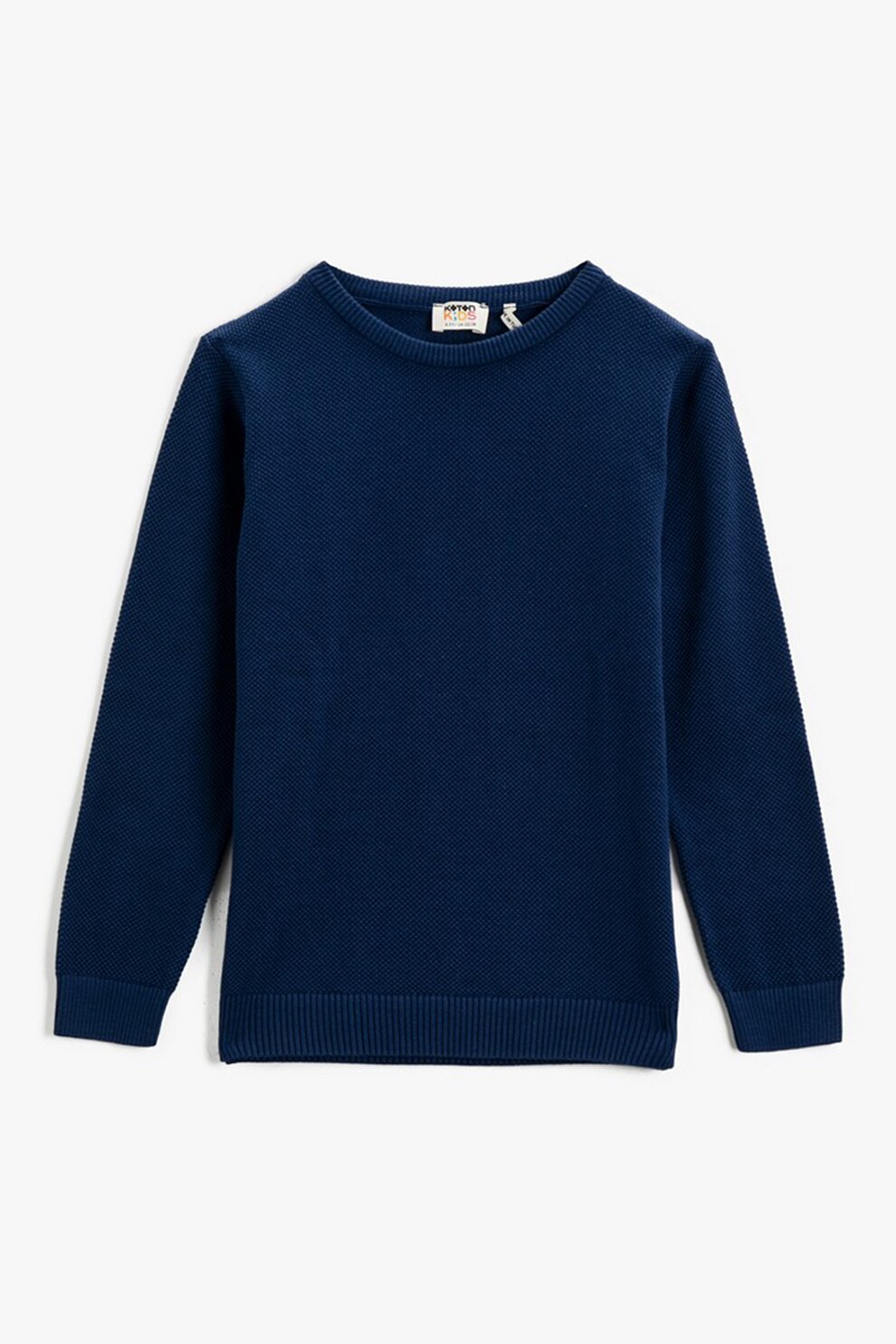 KOTON, Pulover din amestec de bumbac cu terminatii striate, Bleumarin