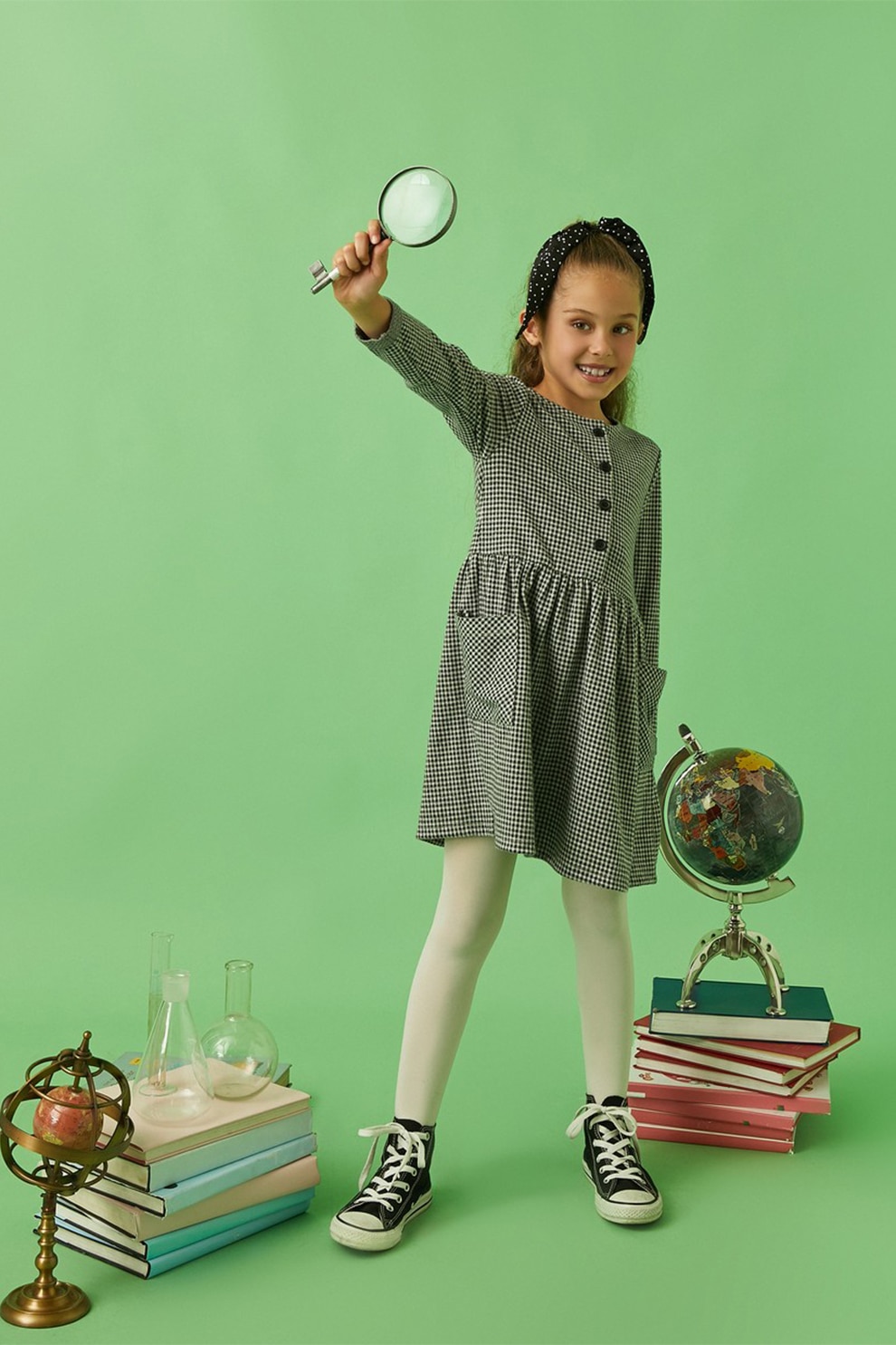 KOTON, Rochie in carouri cu buzunare aplicate, Negru/Alb