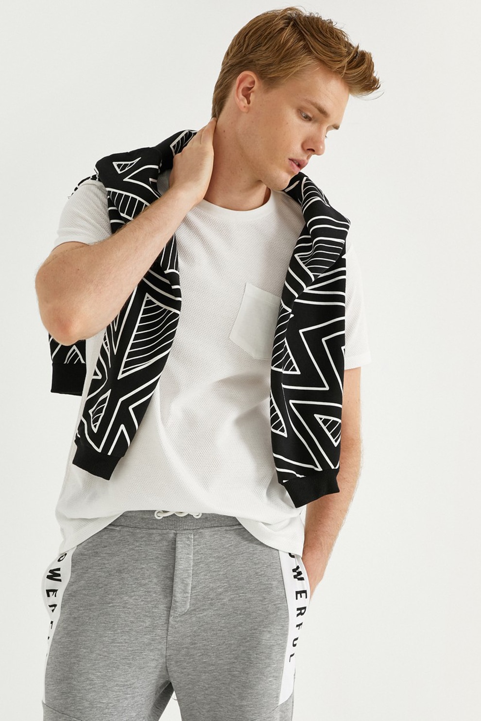 KOTON, Tricou cu decolteu la baza gatului si buzunar pe piept, Crem