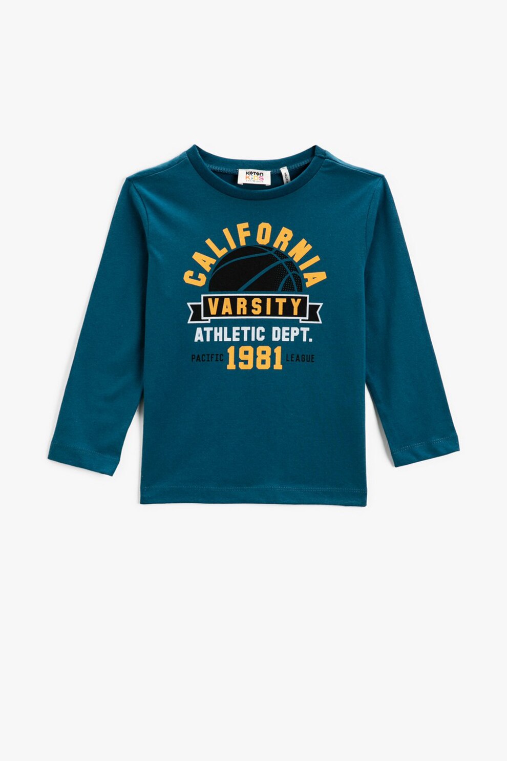 KOTON, Bluza cu imprimeu si decolteu la baza gatului, Albastru petrol/Galben/Negru