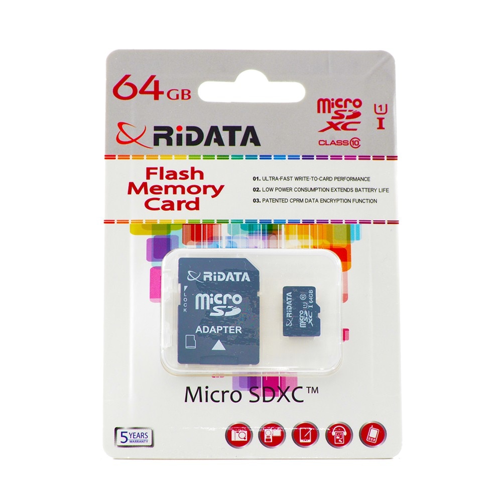 Card microSDXC cu adaptor, RiDATA Taiwan, capacitate 64GB