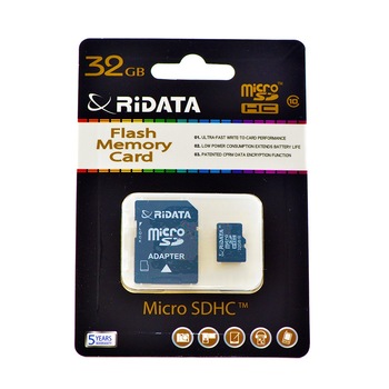 Card microSDHC cu adaptor, RiDATA Taiwan, capacitate 32GB, clasa 10 Card microSDHC cu adaptor, RiDATA Taiwan, capacitate 32GB, clasa 10
