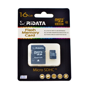 Card microSDHC cu adaptor, RiDATA Taiwan, capacitate 16GB, clasa 10 Card microSDHC cu adaptor, RiDATA Taiwan, capacitate 16GB, clasa 10