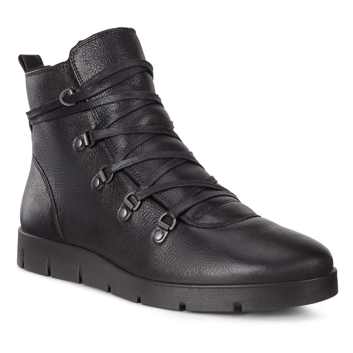 Ghete femei Ecco Bella , piele naturala, blana, siret, negru