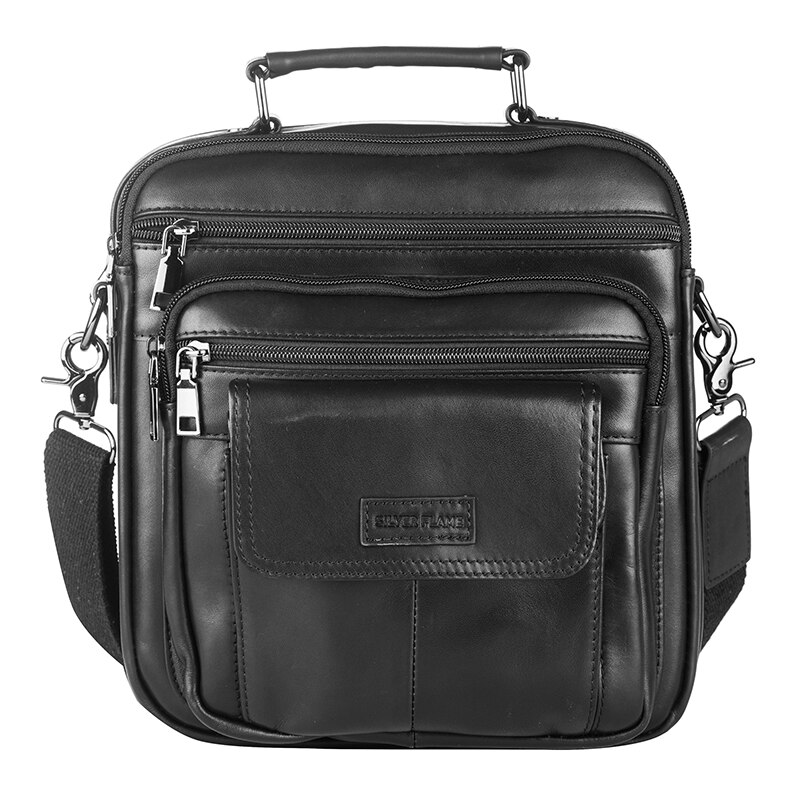 Geanta din piele naturala - Silver Flame, SFF06, 25x22x13cm, Negru