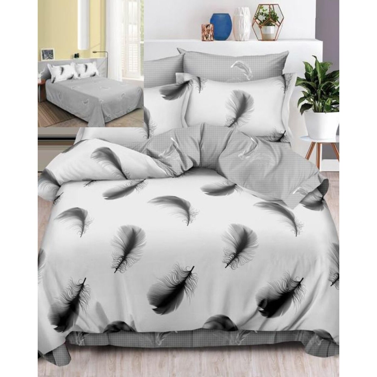 Set Lenjerie de Pat din Finet, 6 Piese, Pat 2 Persoane, Feathers, FN-523