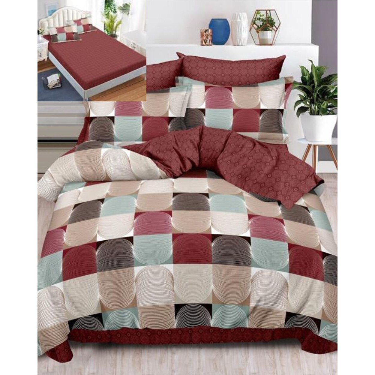 Set Lenjerie Finet, Cearceaf de Pat cu Elastic, 6 Piese, Pat 2 Persoane, Adrian, FNE-144