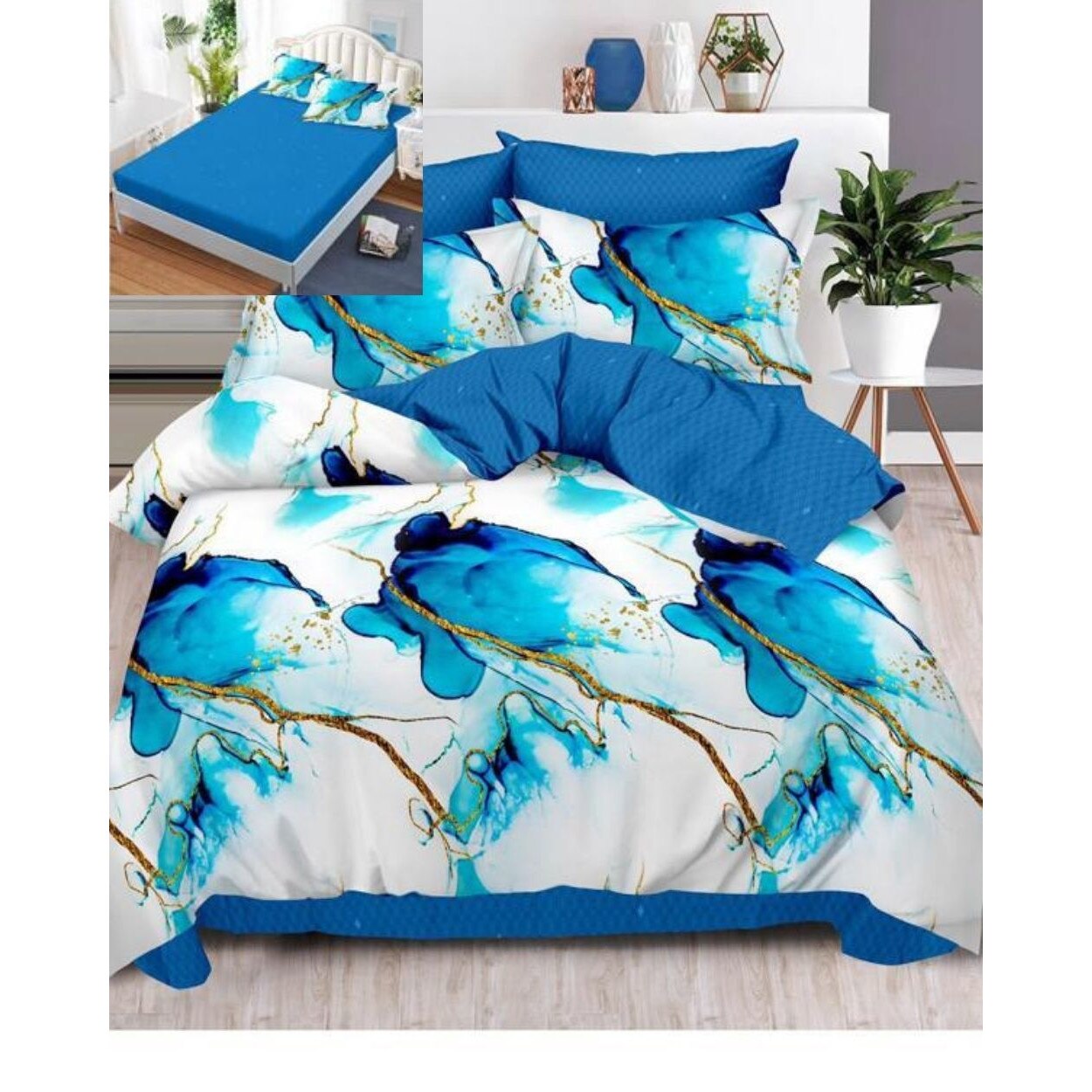 Set Lenjerie Finet, Cearceaf de Pat cu Elastic, 6 Piese, Pat 2 Persoane, Olivia, FNE-143