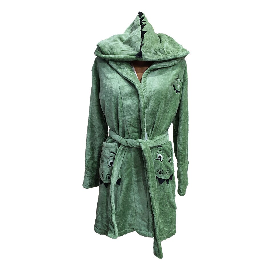 Halat baie, dama, model green dino, verde, buzunare, cocolino, gluga, S